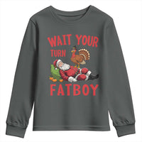 Funny Thanksgiving Christmas Youth Sweatshirt Wait Your Turn Fat Boy Turkey Santa - Wonder Print Shop