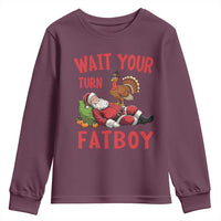 Funny Thanksgiving Christmas Youth Sweatshirt Wait Your Turn Fat Boy Turkey Santa - Wonder Print Shop