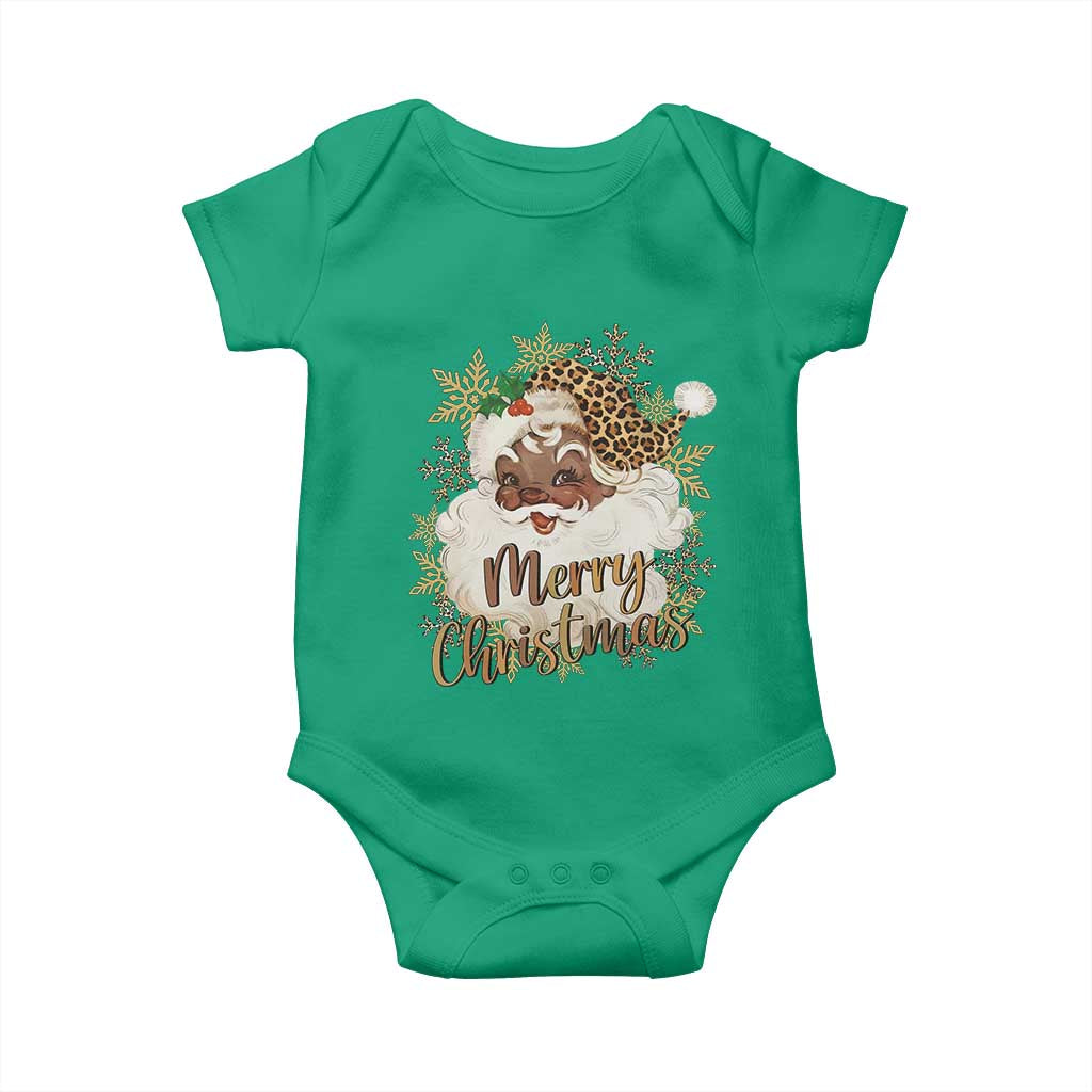 Funny Retro Black Santa Merry Christmas Leopard Baby Onesie - Wonder Print Shop