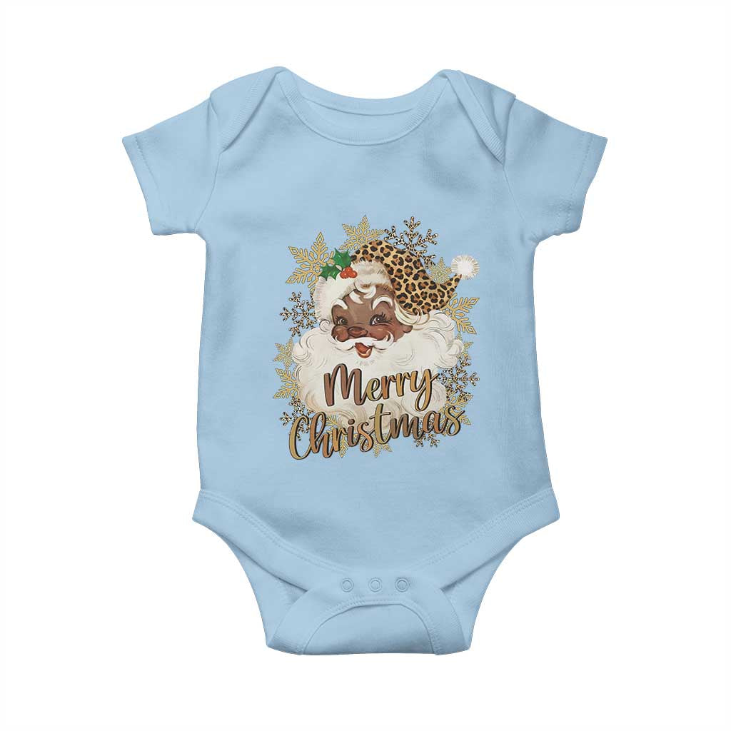 Funny Retro Black Santa Merry Christmas Leopard Baby Onesie - Wonder Print Shop
