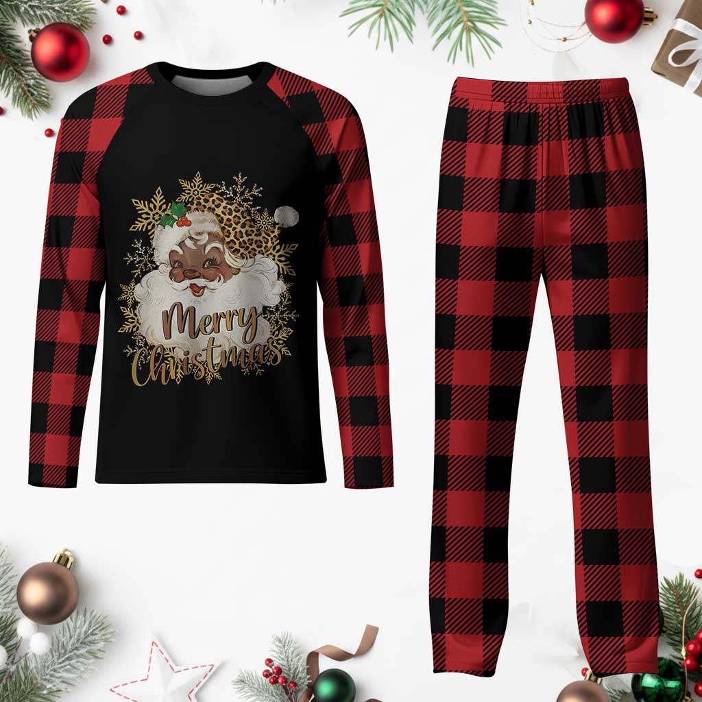 Funny Retro Black Santa Merry Christmas Leopard Plaid Pajama Set - Wonder Print Shop