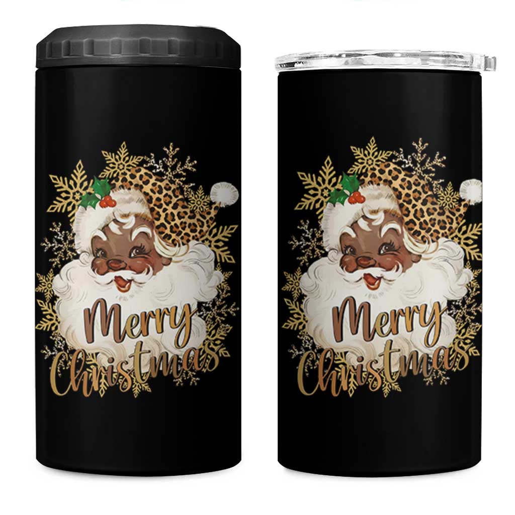Funny Retro Black Santa Merry Christmas Leopard 4 in 1 Can Cooler Tumbler - Wonder Print Shop