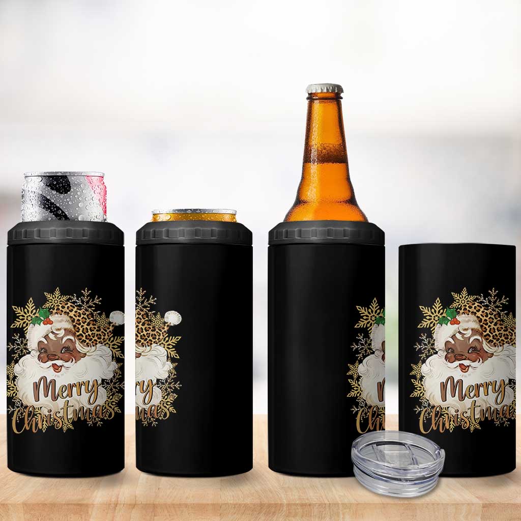 Funny Retro Black Santa Merry Christmas Leopard 4 in 1 Can Cooler Tumbler - Wonder Print Shop