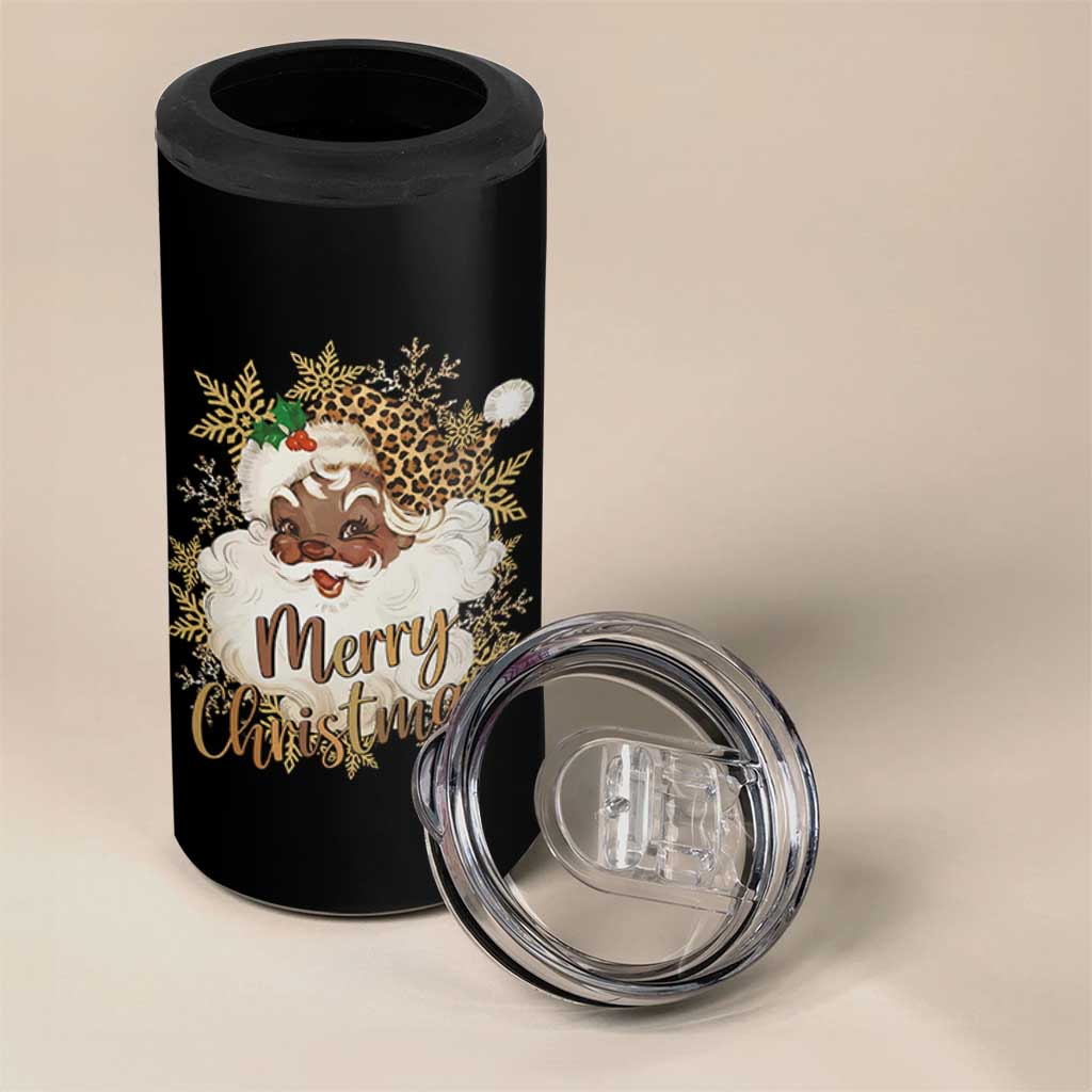 Funny Retro Black Santa Merry Christmas Leopard 4 in 1 Can Cooler Tumbler - Wonder Print Shop
