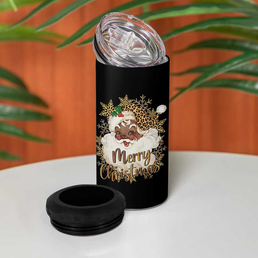 Funny Retro Black Santa Merry Christmas Leopard 4 in 1 Can Cooler Tumbler - Wonder Print Shop