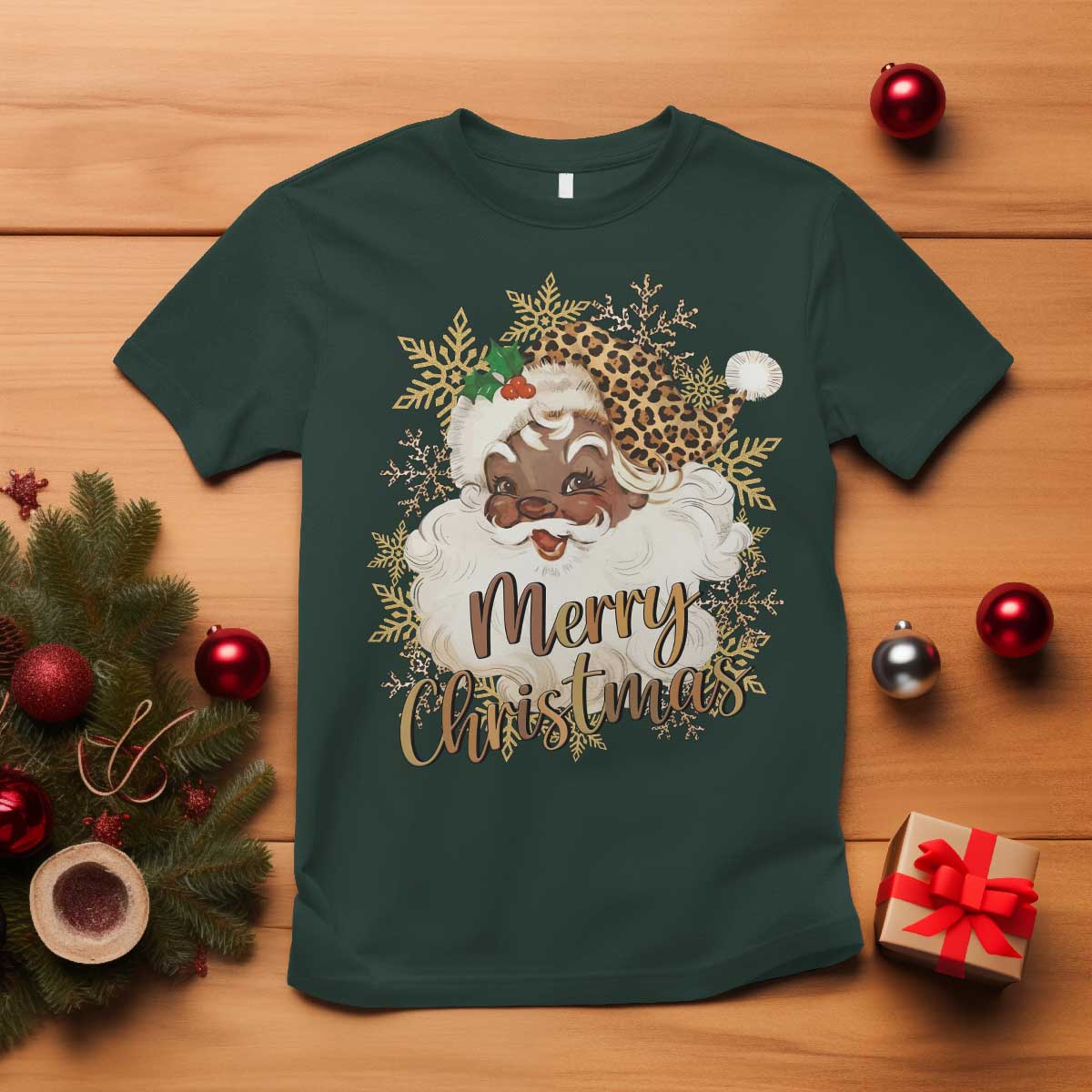 Funny Retro Black Santa Merry Christmas Leopard T Shirt - Wonder Print Shop