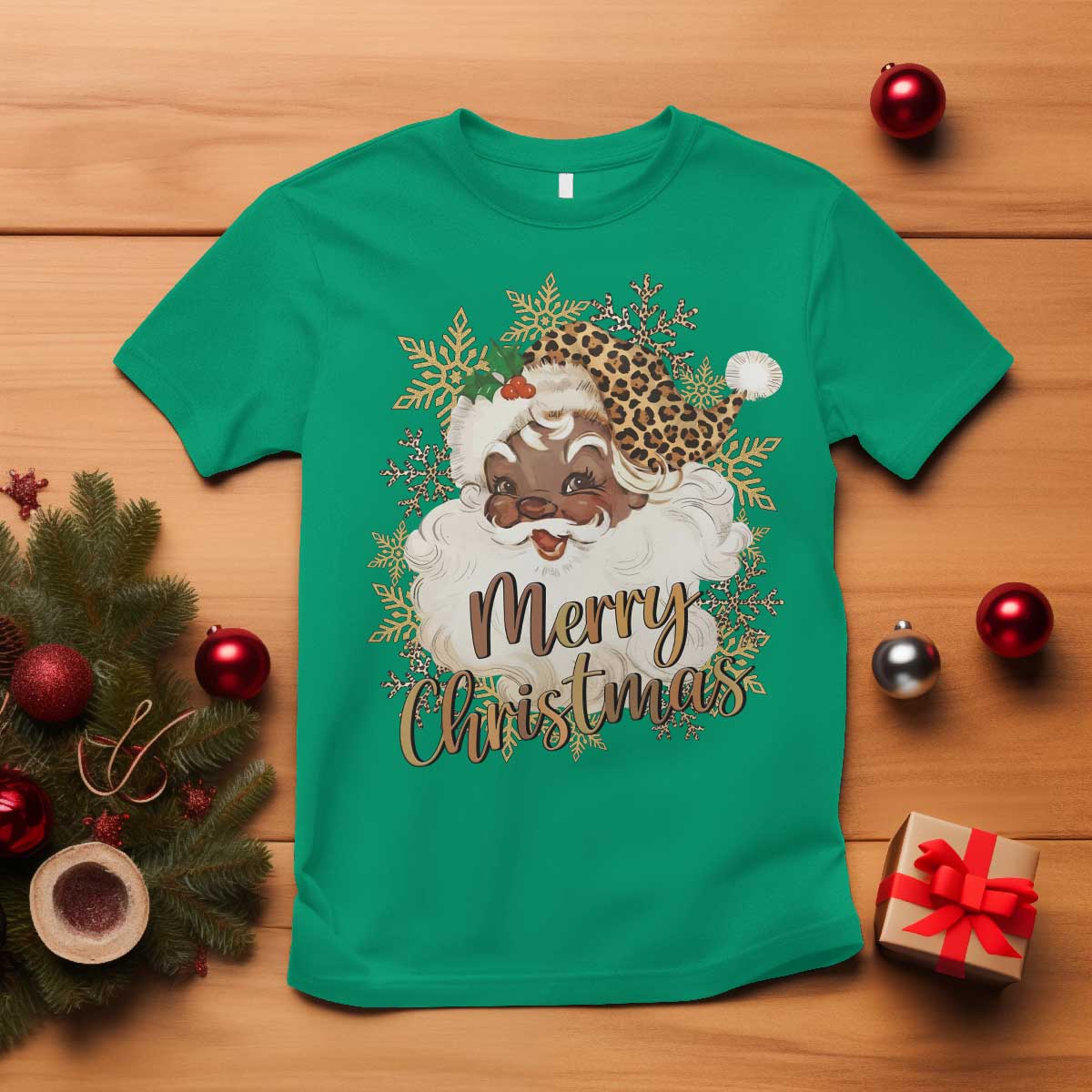 Funny Retro Black Santa Merry Christmas Leopard T Shirt - Wonder Print Shop