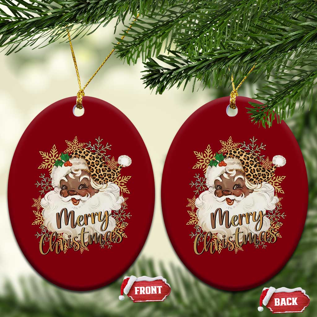 Funny Retro Black Santa Merry Christmas Leopard Ceramic Ornament - Wonder Print Shop