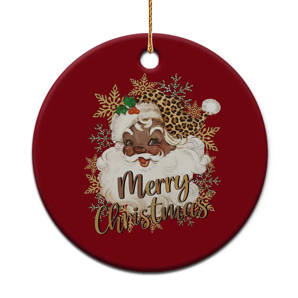 Funny Retro Black Santa Merry Christmas Leopard Ceramic Ornament - Wonder Print Shop