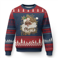 Funny Retro Black Santa Merry Xmas Leopard Ugly Christmas Sweater - Wonder Print Shop