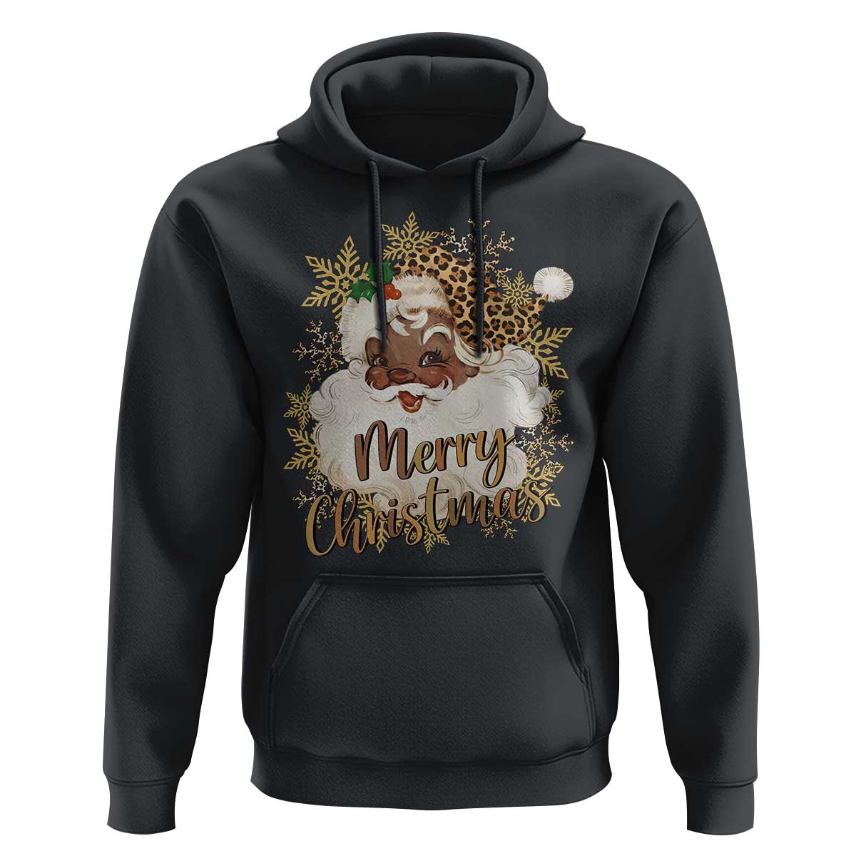 Funny Retro Black Santa Merry Christmas Leopard Hoodie - Wonder Print Shop