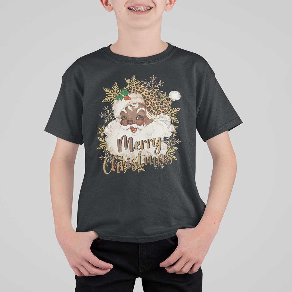 Funny Retro Black Santa Merry Christmas Leopard T Shirt For Kid - Wonder Print Shop