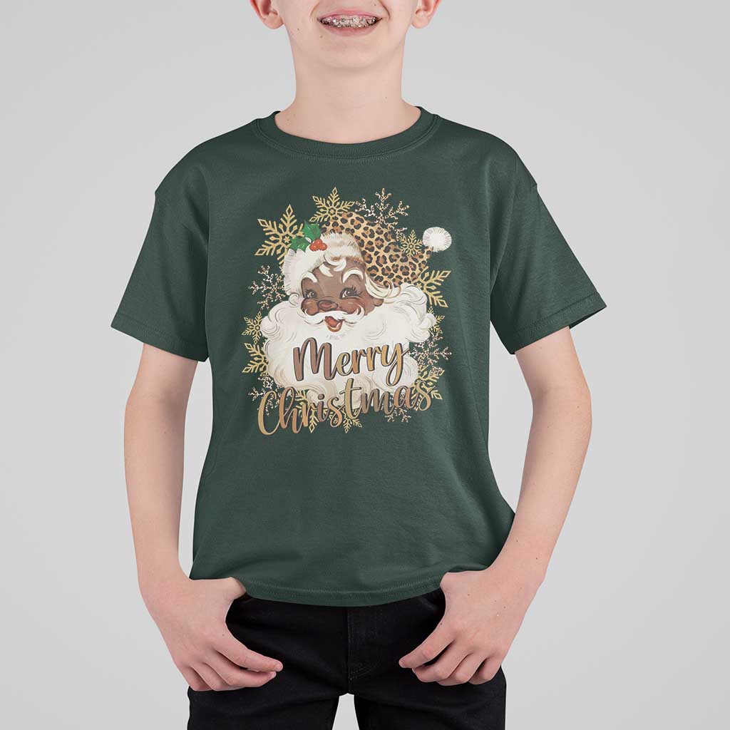 Funny Retro Black Santa Merry Christmas Leopard T Shirt For Kid - Wonder Print Shop