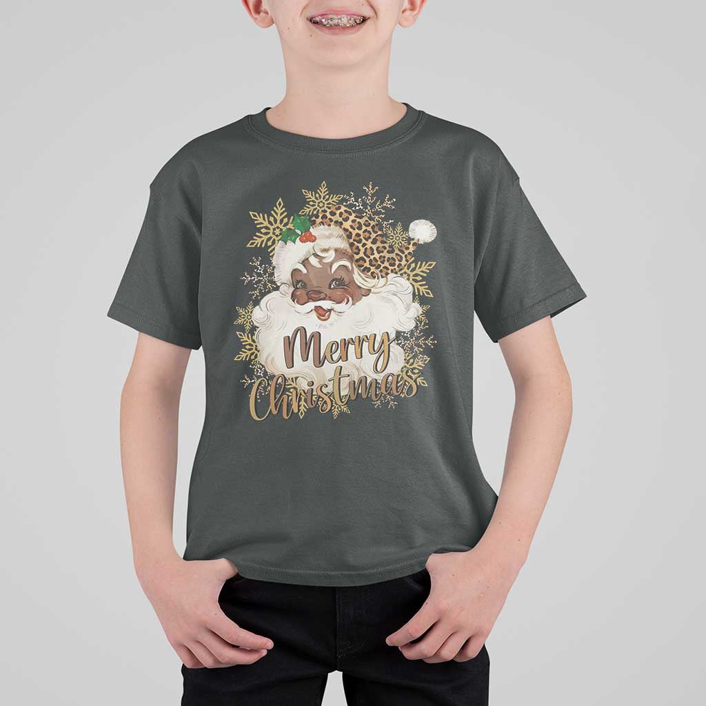 Funny Retro Black Santa Merry Christmas Leopard T Shirt For Kid - Wonder Print Shop