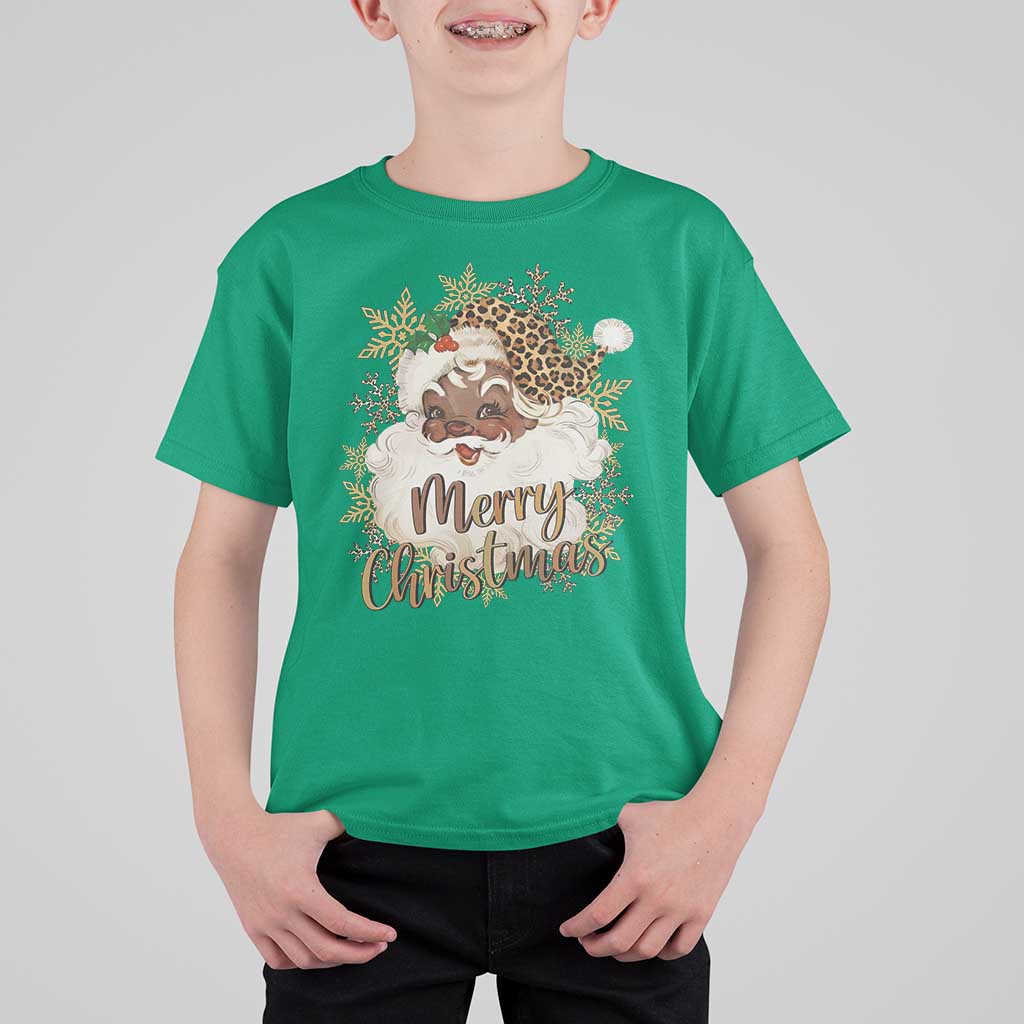 Funny Retro Black Santa Merry Christmas Leopard T Shirt For Kid - Wonder Print Shop