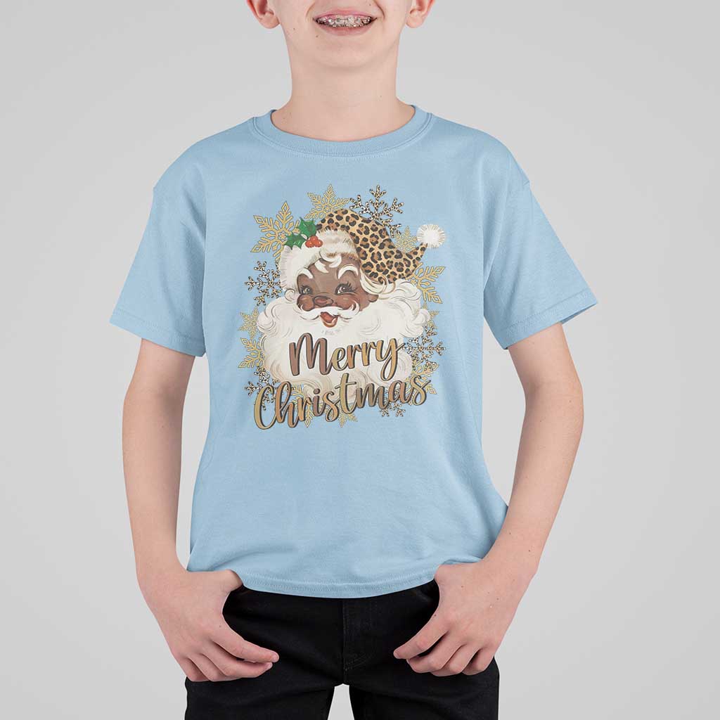 Funny Retro Black Santa Merry Christmas Leopard T Shirt For Kid - Wonder Print Shop