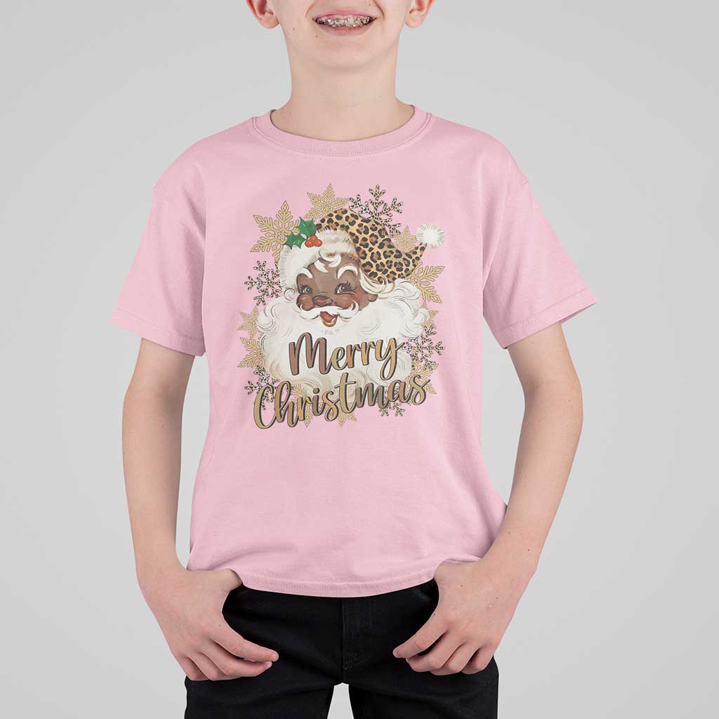 Funny Retro Black Santa Merry Christmas Leopard T Shirt For Kid - Wonder Print Shop