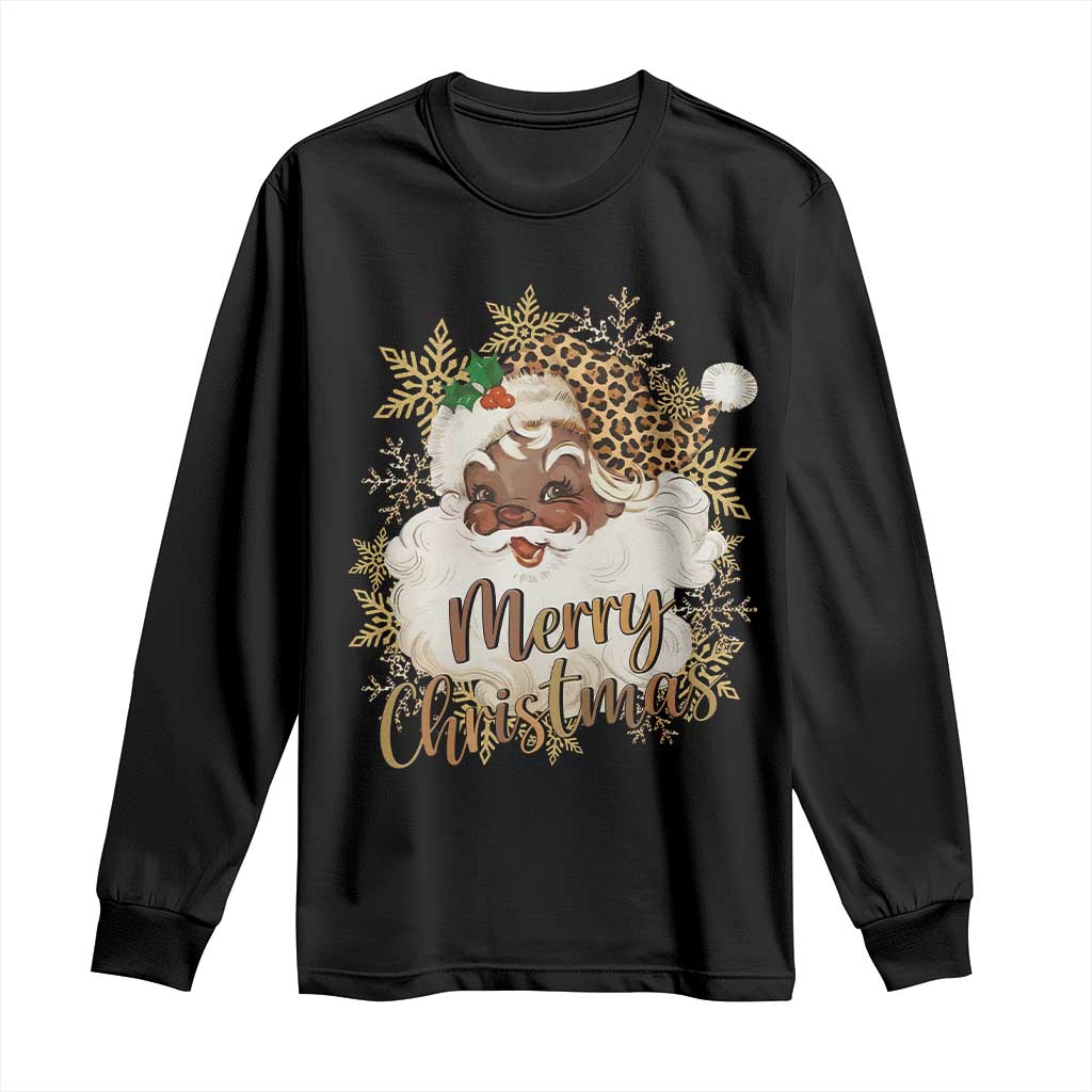 Funny Retro Black Santa Merry Christmas Leopard Long Sleeve Shirt - Wonder Print Shop