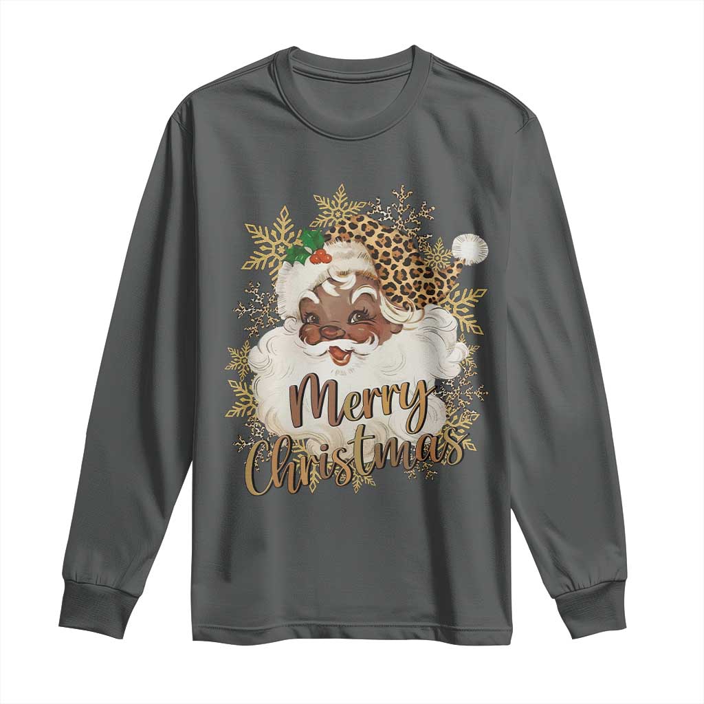 Funny Retro Black Santa Merry Christmas Leopard Long Sleeve Shirt - Wonder Print Shop