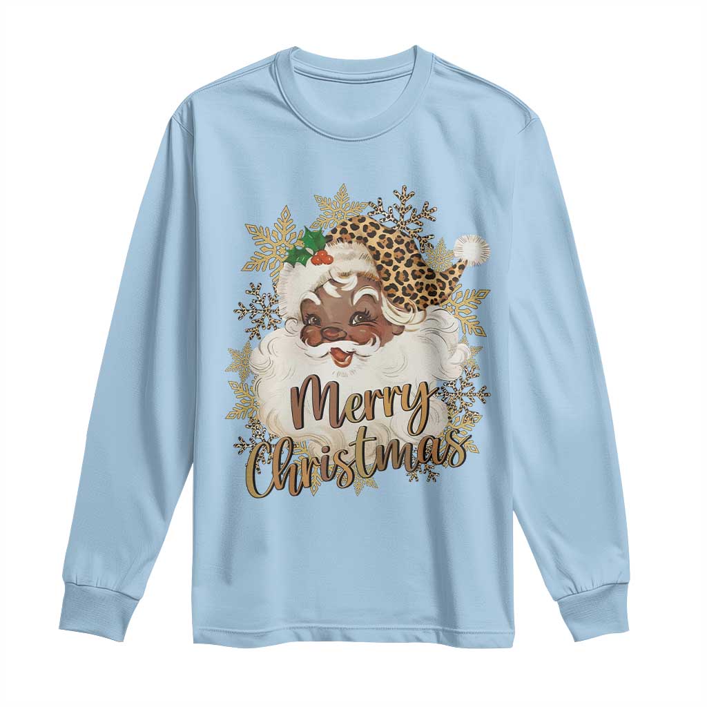Funny Retro Black Santa Merry Christmas Leopard Long Sleeve Shirt - Wonder Print Shop