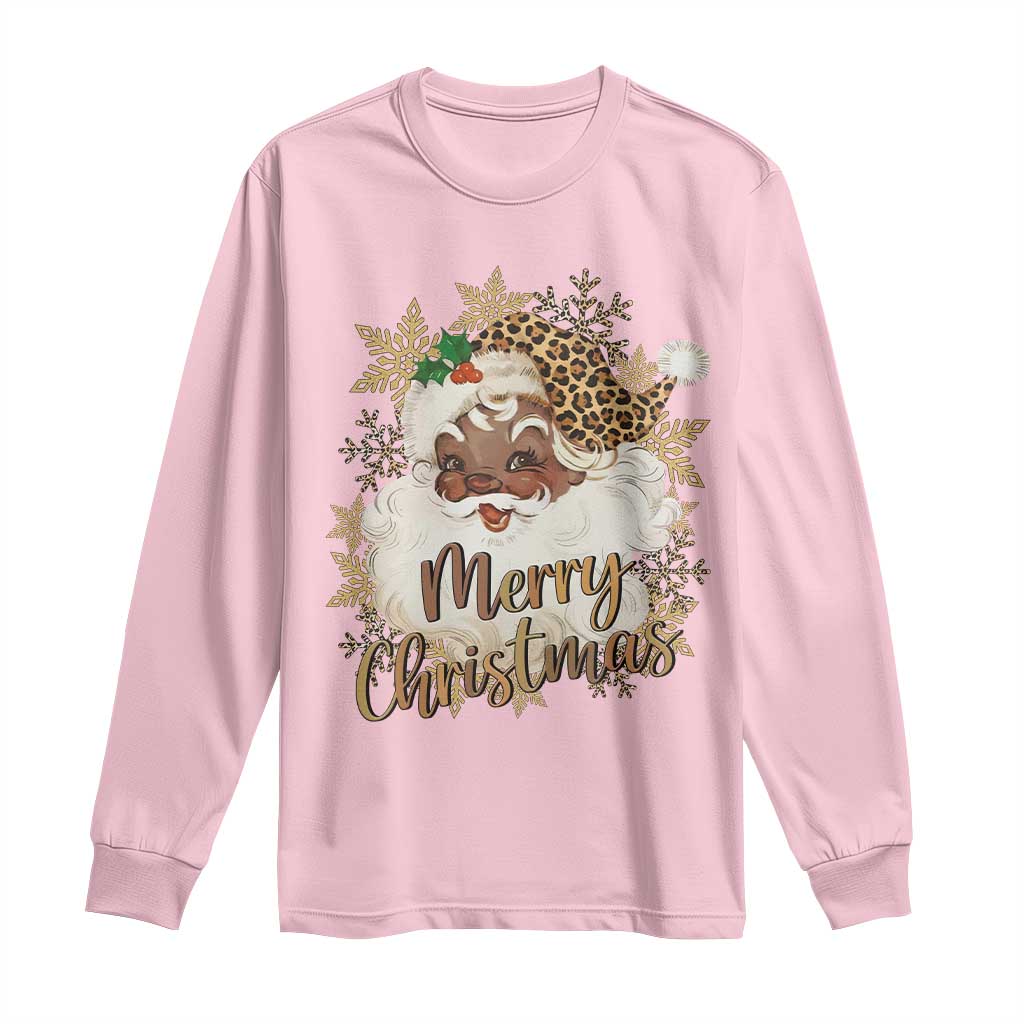 Funny Retro Black Santa Merry Christmas Leopard Long Sleeve Shirt - Wonder Print Shop