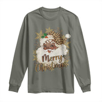 Funny Retro Black Santa Merry Christmas Leopard Long Sleeve Shirt - Wonder Print Shop