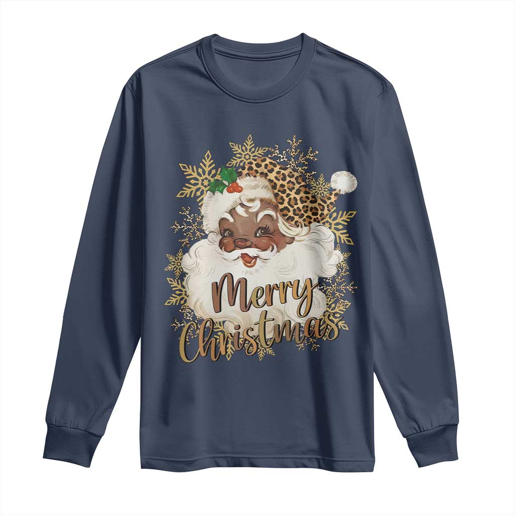 Funny Retro Black Santa Merry Christmas Leopard Long Sleeve Shirt - Wonder Print Shop