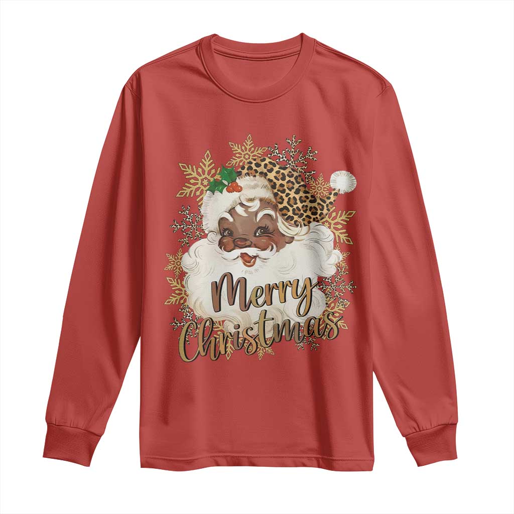 Funny Retro Black Santa Merry Christmas Leopard Long Sleeve Shirt - Wonder Print Shop