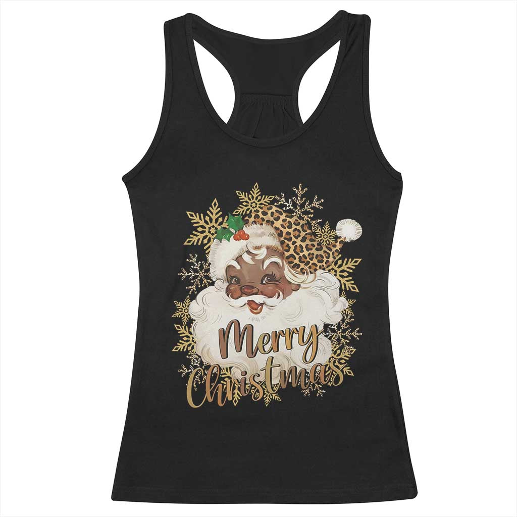 Funny Retro Black Santa Merry Christmas Leopard Racerback Tank Top - Wonder Print Shop
