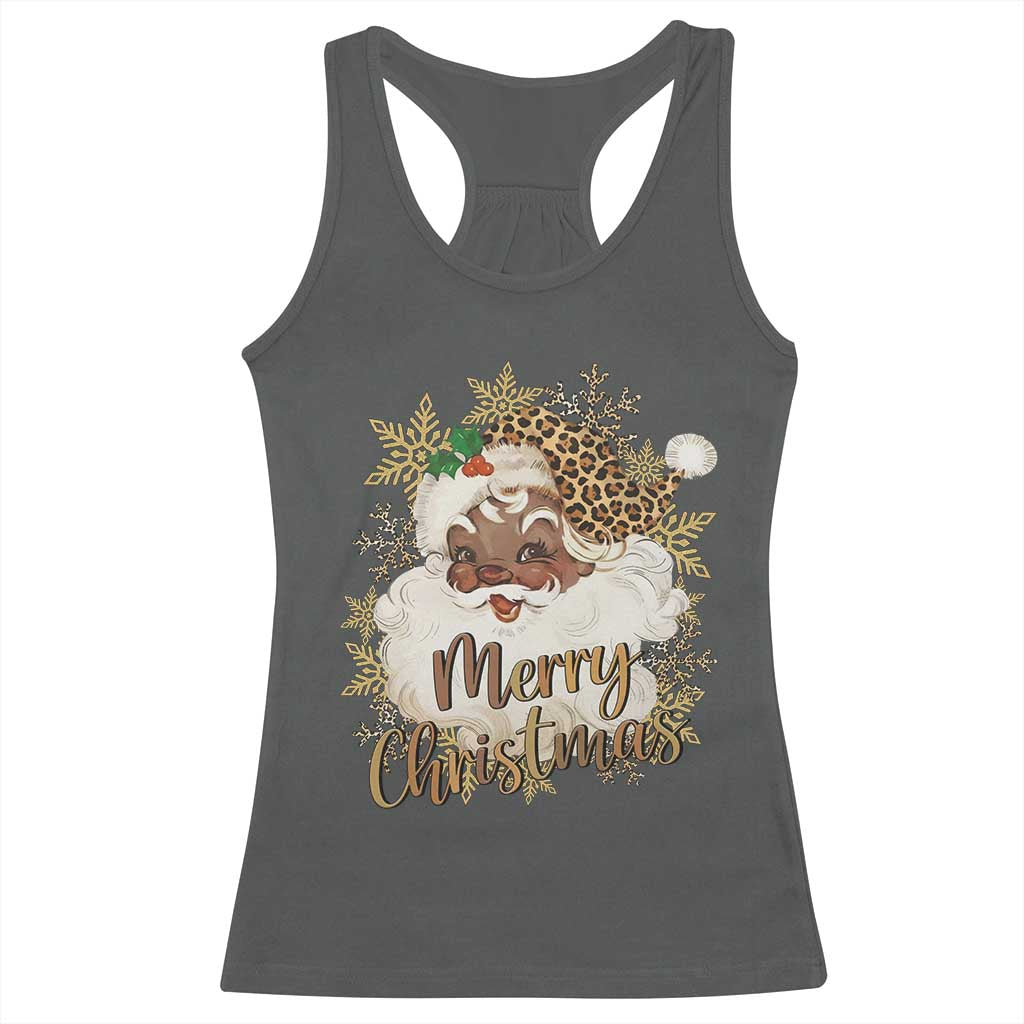 Funny Retro Black Santa Merry Christmas Leopard Racerback Tank Top - Wonder Print Shop