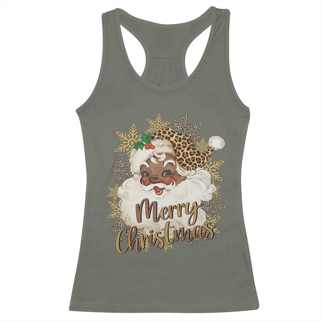 Funny Retro Black Santa Merry Christmas Leopard Racerback Tank Top - Wonder Print Shop