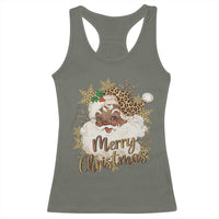 Funny Retro Black Santa Merry Christmas Leopard Racerback Tank Top - Wonder Print Shop