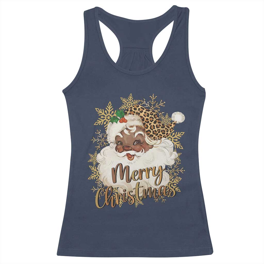 Funny Retro Black Santa Merry Christmas Leopard Racerback Tank Top - Wonder Print Shop