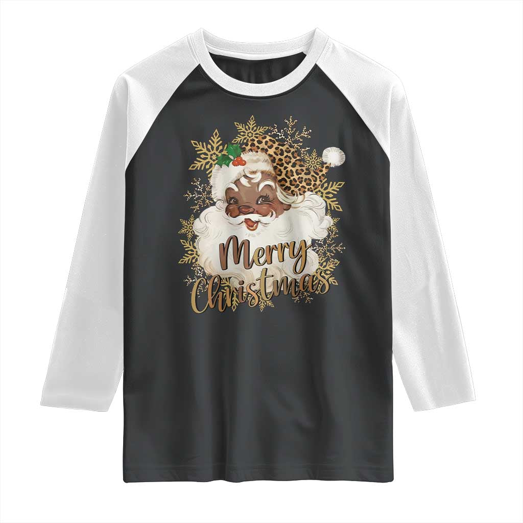 Funny Retro Black Santa Merry Christmas Leopard Raglan Shirt - Wonder Print Shop
