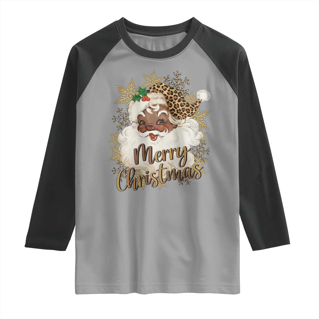 Funny Retro Black Santa Merry Christmas Leopard Raglan Shirt - Wonder Print Shop