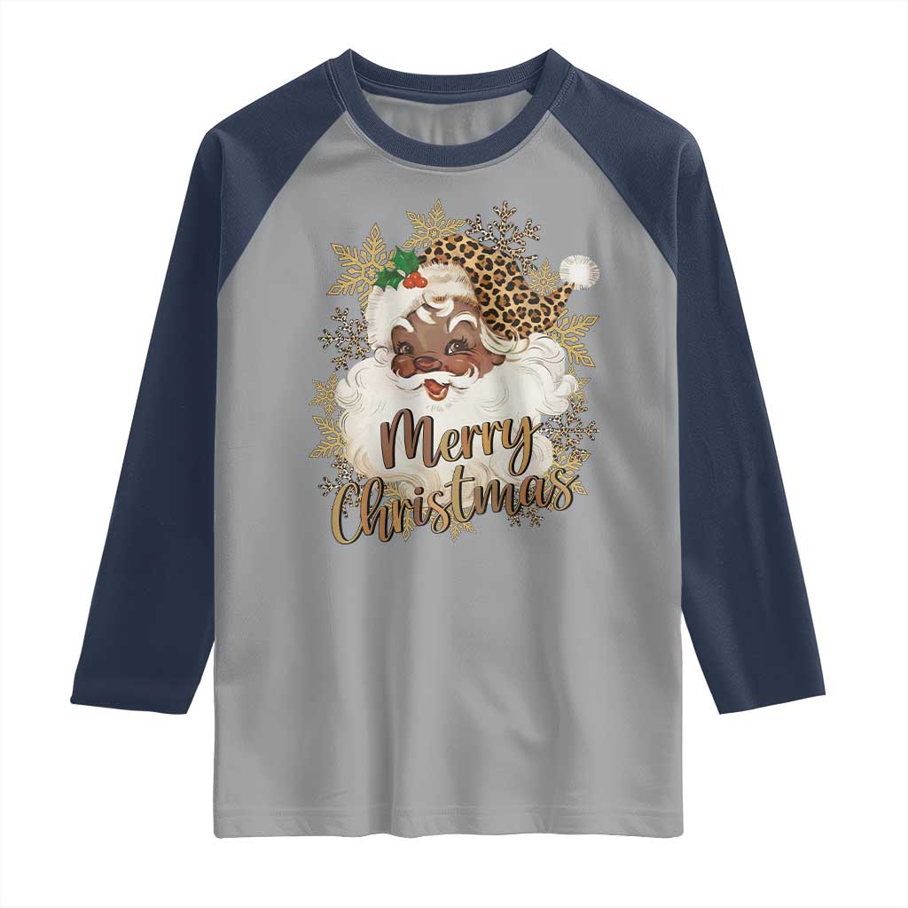 Funny Retro Black Santa Merry Christmas Leopard Raglan Shirt - Wonder Print Shop