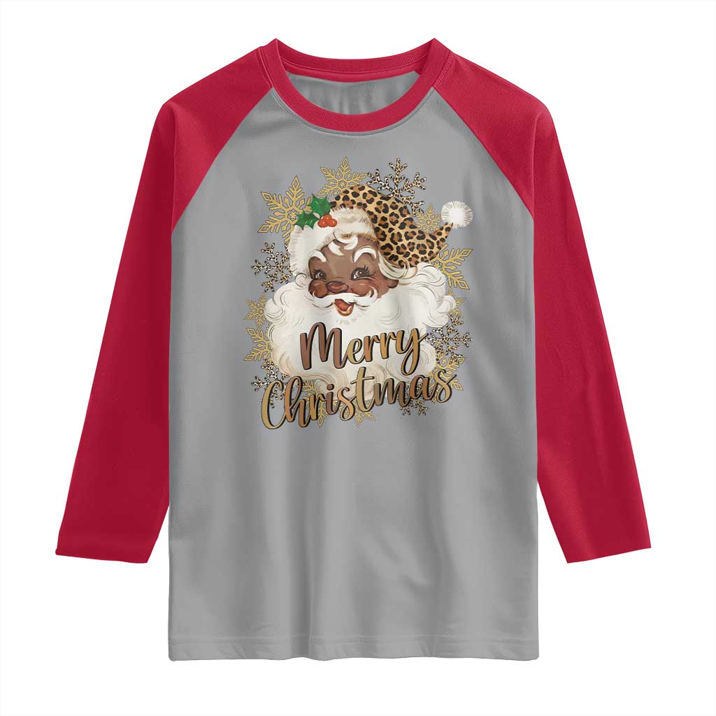 Funny Retro Black Santa Merry Christmas Leopard Raglan Shirt - Wonder Print Shop