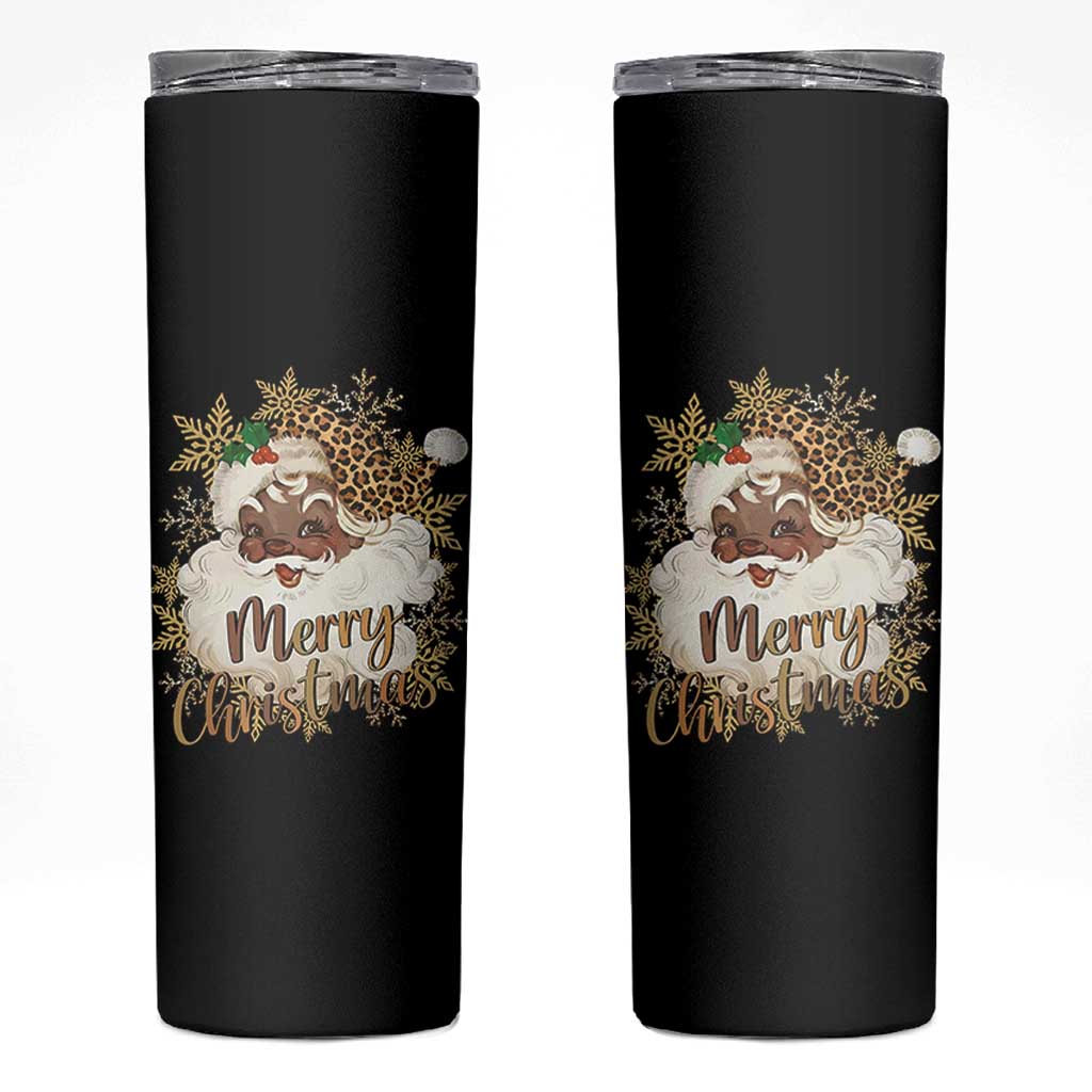 Funny Retro Black Santa Merry Christmas Leopard Skinny Tumbler - Wonder Print Shop