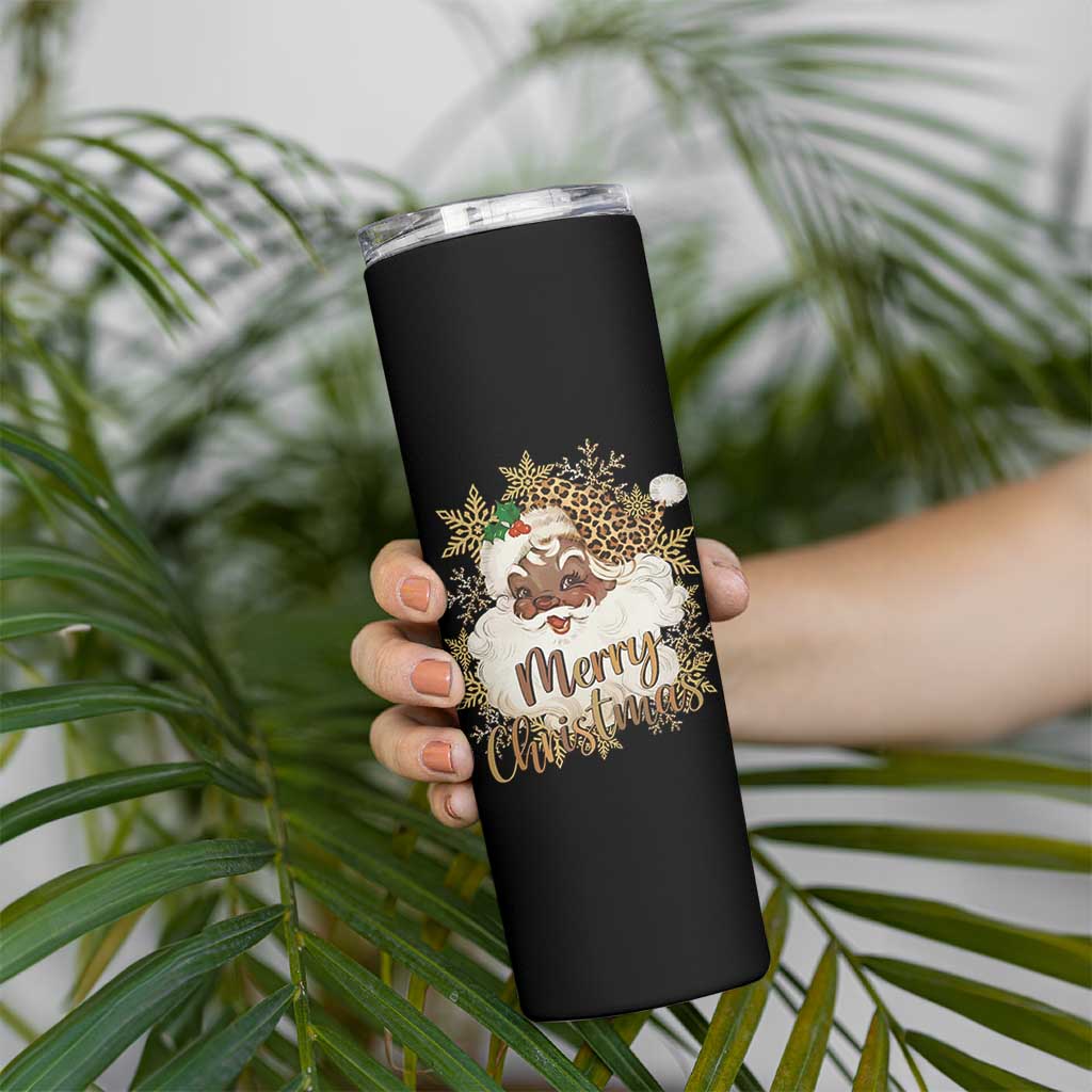 Funny Retro Black Santa Merry Christmas Leopard Skinny Tumbler - Wonder Print Shop