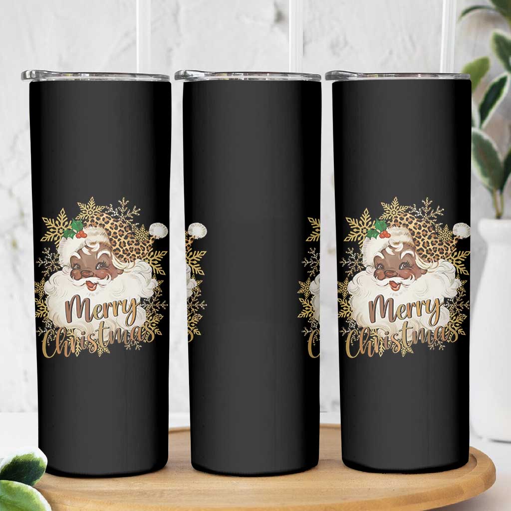 Funny Retro Black Santa Merry Christmas Leopard Skinny Tumbler - Wonder Print Shop