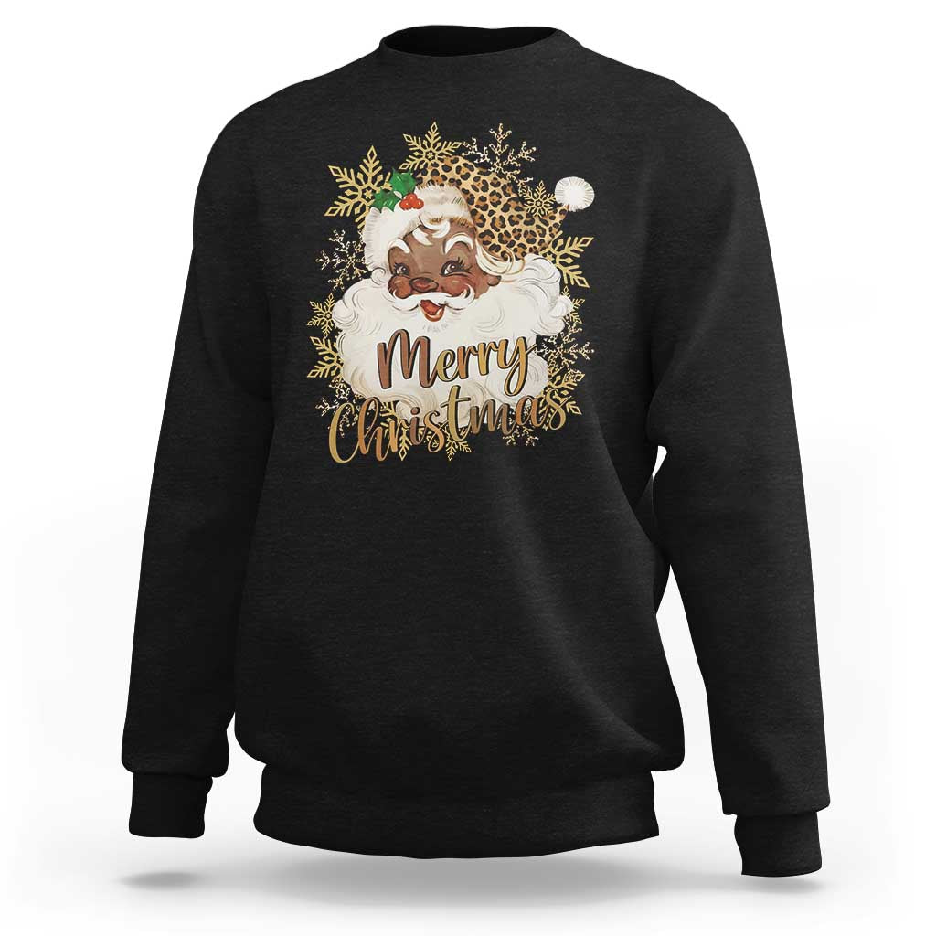 Funny Retro Black Santa Merry Christmas Leopard Sweatshirt - Wonder Print Shop