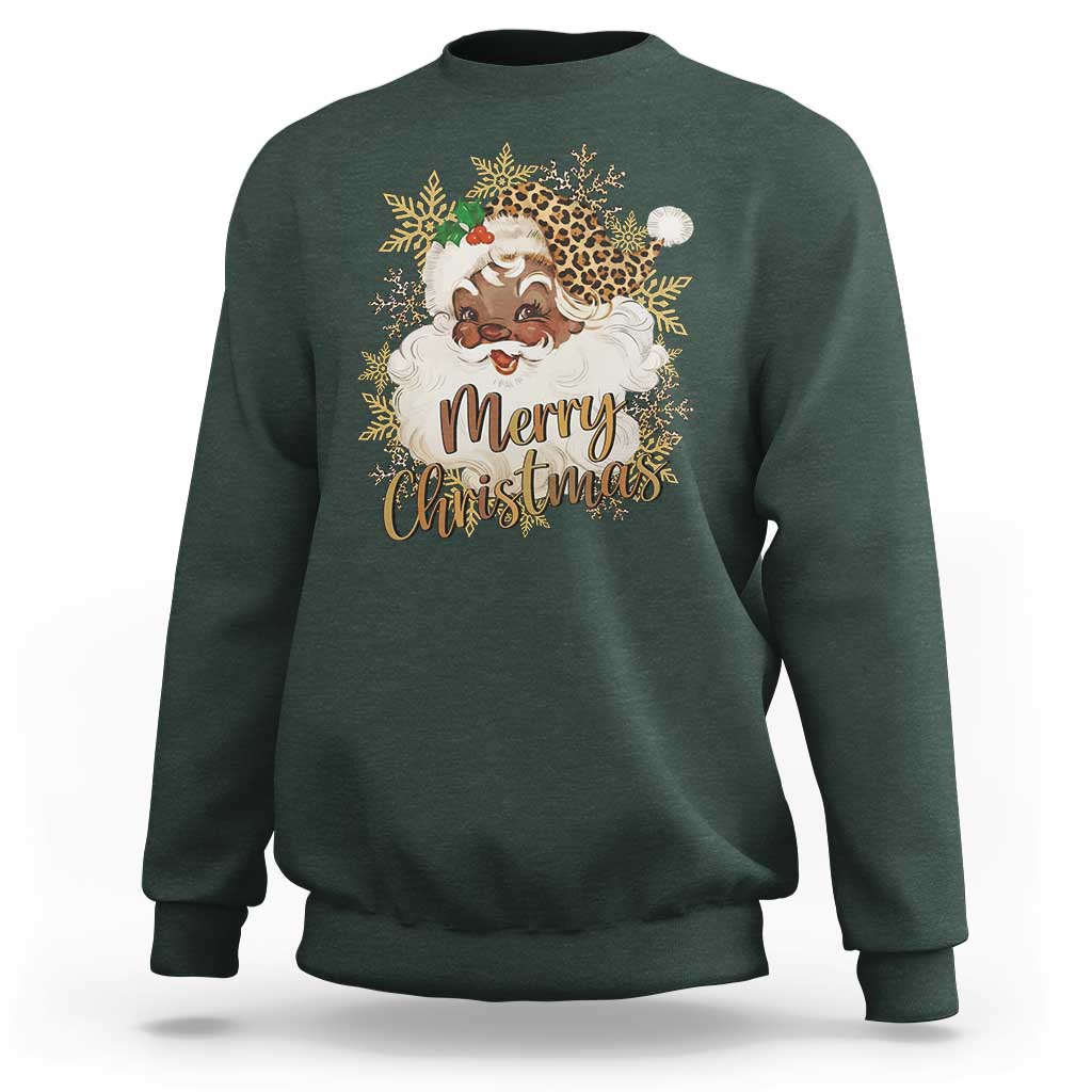 Funny Retro Black Santa Merry Christmas Leopard Sweatshirt - Wonder Print Shop