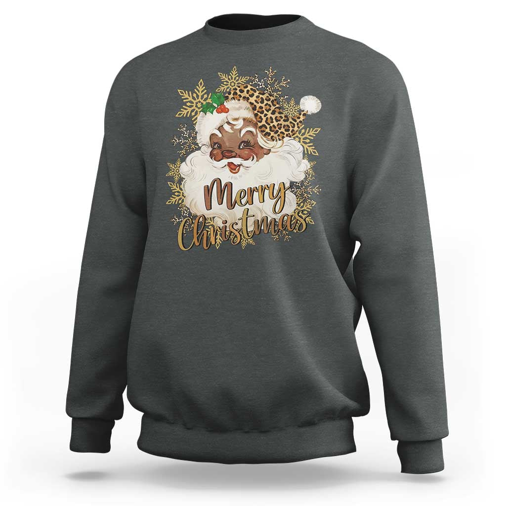 Funny Retro Black Santa Merry Christmas Leopard Sweatshirt - Wonder Print Shop