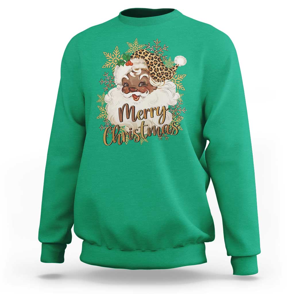 Funny Retro Black Santa Merry Christmas Leopard Sweatshirt - Wonder Print Shop