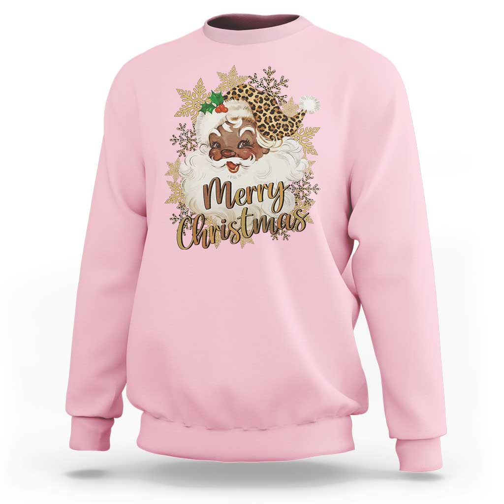 Funny Retro Black Santa Merry Christmas Leopard Sweatshirt - Wonder Print Shop