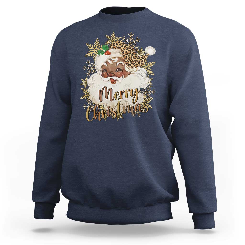 Funny Retro Black Santa Merry Christmas Leopard Sweatshirt - Wonder Print Shop