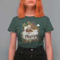 Funny Retro Black Santa Merry Christmas Leopard T Shirt For Women - Wonder Print Shop