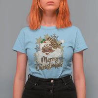 Funny Retro Black Santa Merry Christmas Leopard T Shirt For Women - Wonder Print Shop