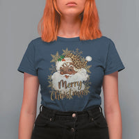 Funny Retro Black Santa Merry Christmas Leopard T Shirt For Women - Wonder Print Shop