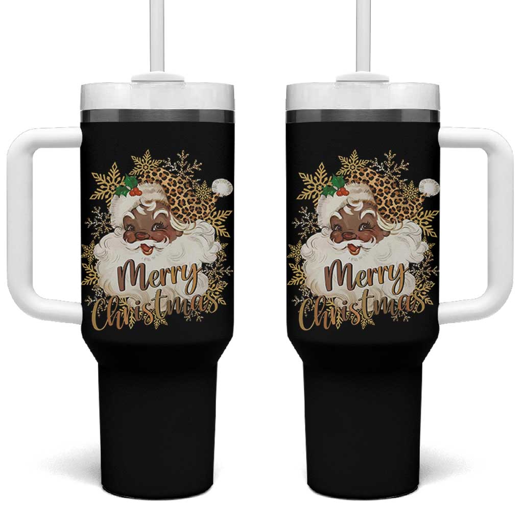 Funny Retro Black Santa Merry Christmas Leopard Tumbler With Handle - Wonder Print Shop